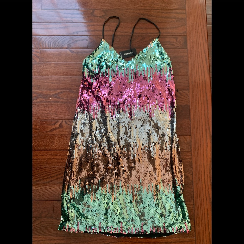 Express Sparkly  sequins XS slip on dress